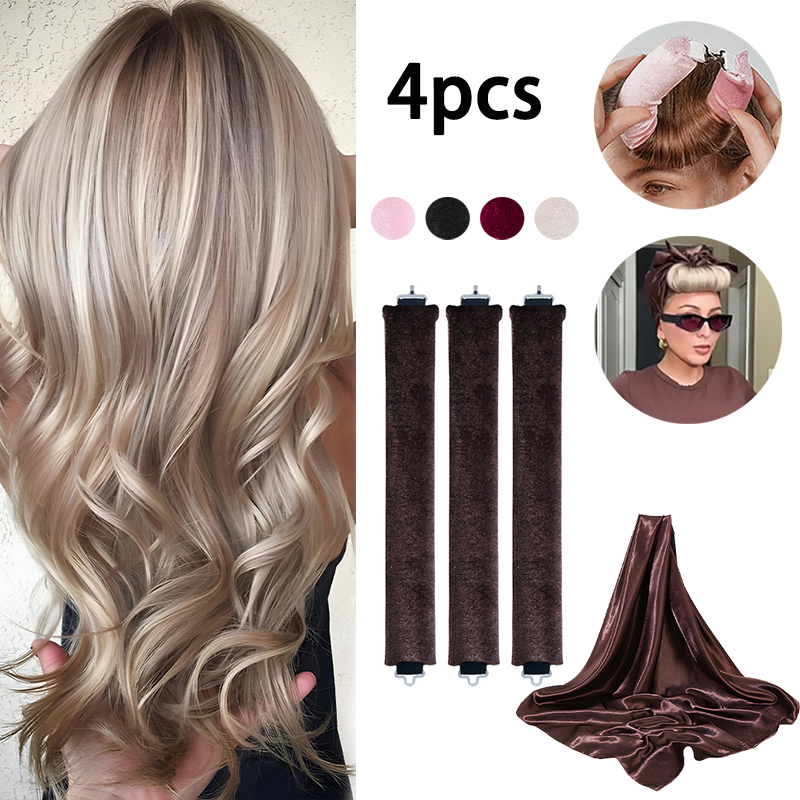 Hair Curling Wand - 4 adet Isısız Saç Bigudisi Başörtülü